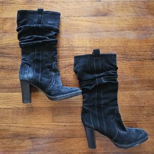 Via Spiga ITALY Classy Black Suede Thick Leather Inside Heels Boots Size 5-6